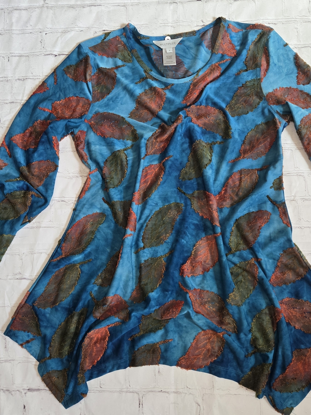 Multiples Textured Leaf Print Tunic Small Sharkbite Fairy Artsy Fall Lagenlook